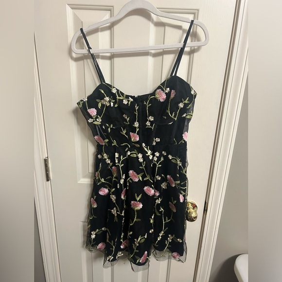 Lulus Naturally Charming Black Floral Embroidered Bustier Mini Dress Med - Picture 3 of 7